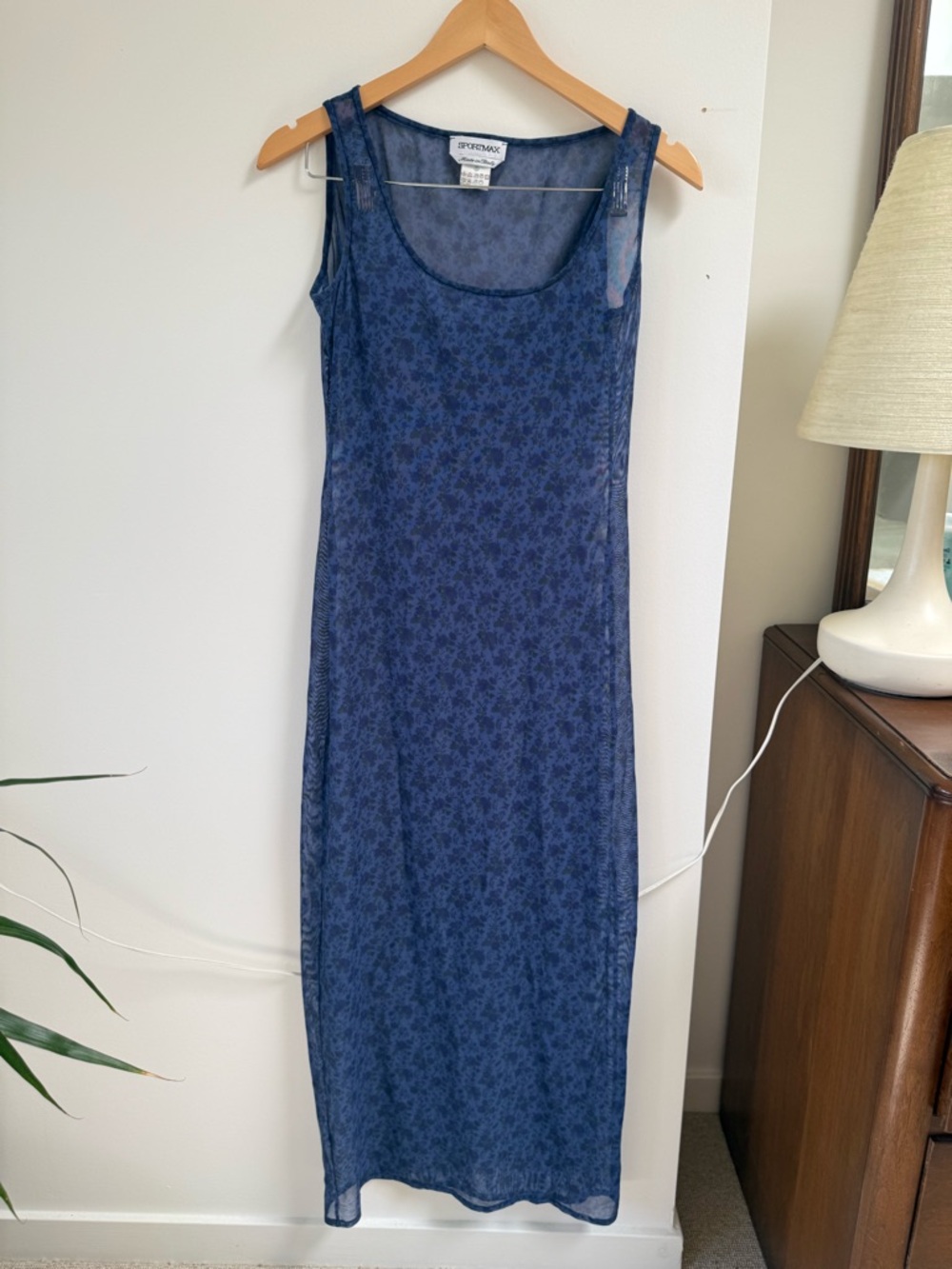 Sportmax Navy Blue Sheer Floral Maxi Slip Dress